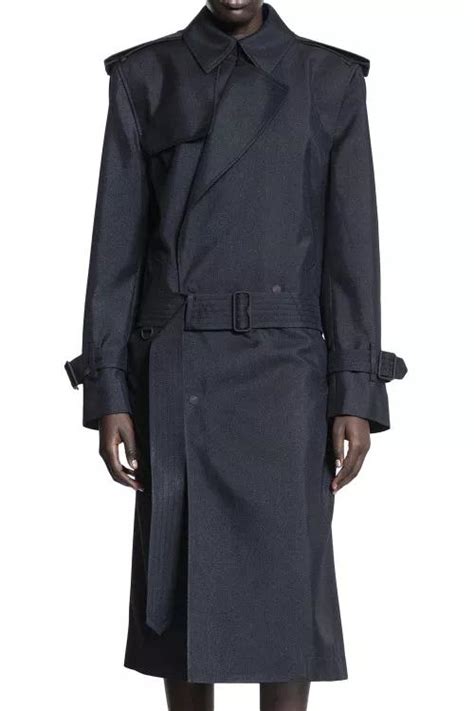 Long Silk Blend Trench Coat in Black 